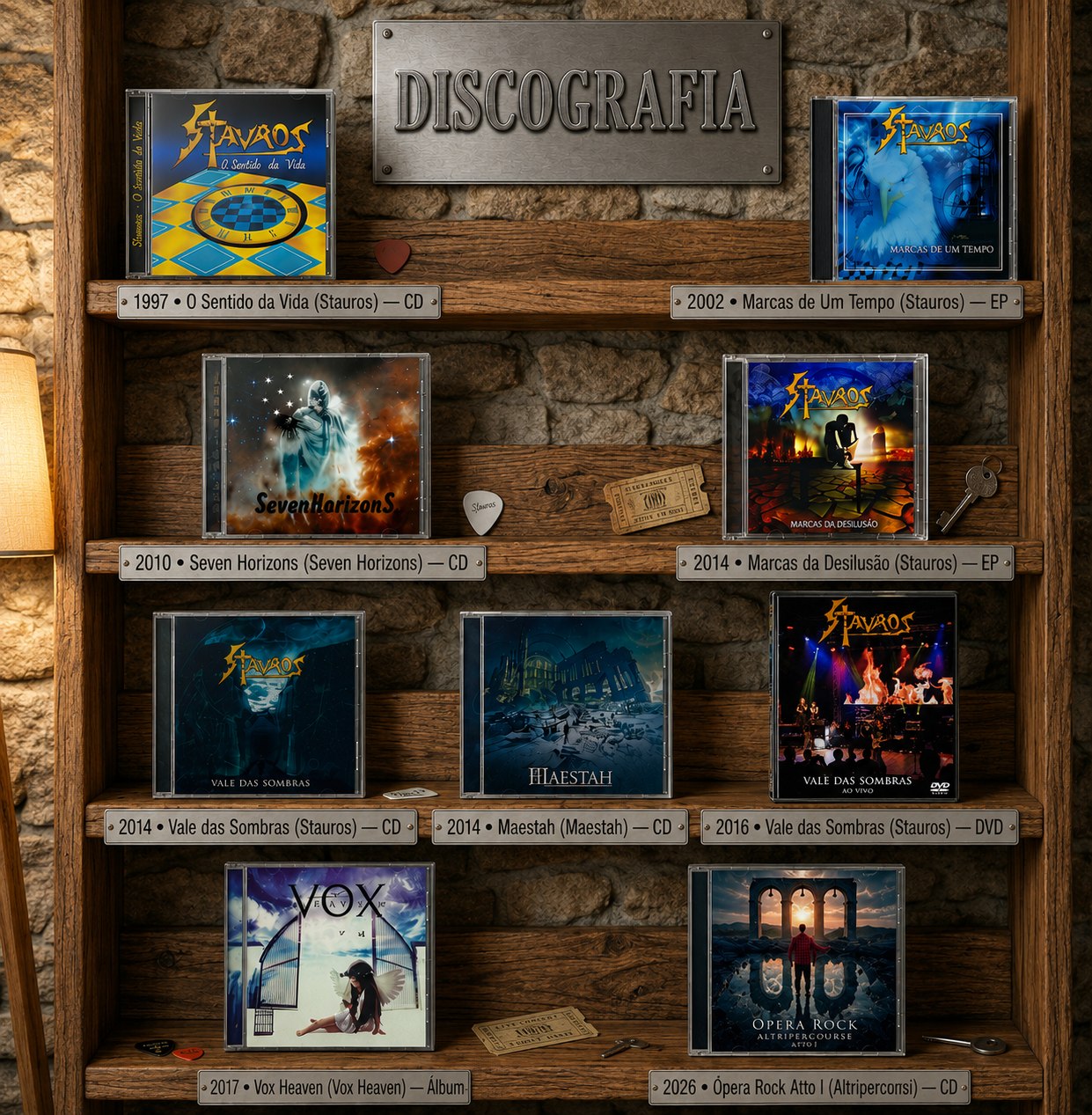 Discografia de Celso de Freyn: O Sentido da Vida (1997), Marcas de Um Tempo (2002), Seven Horizons (2010), Marcas da Desilusão (2014), Vale das Sombras CD e DVD (2014/2016), Maestah (2014), Vox Heaven (2017), Opera Rock Atto I (2026)