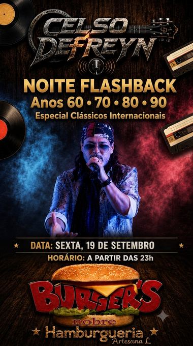 Próximo show — 19/09, Noite Flashback, Nobre Hamburgueria