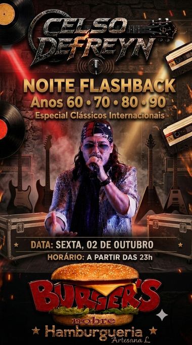 Próximo show — 02/10, Noite Flashback, Nobre Hamburgueria